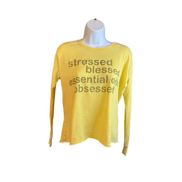 Doe Yellow Novelty Shirt XS Stressed Blessed Essential Oils Obsessed Y2K - Picture 2 of 6